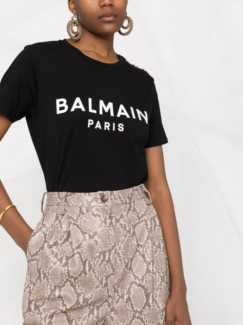 Balmain Black Cotton Gold Button Logo Top
