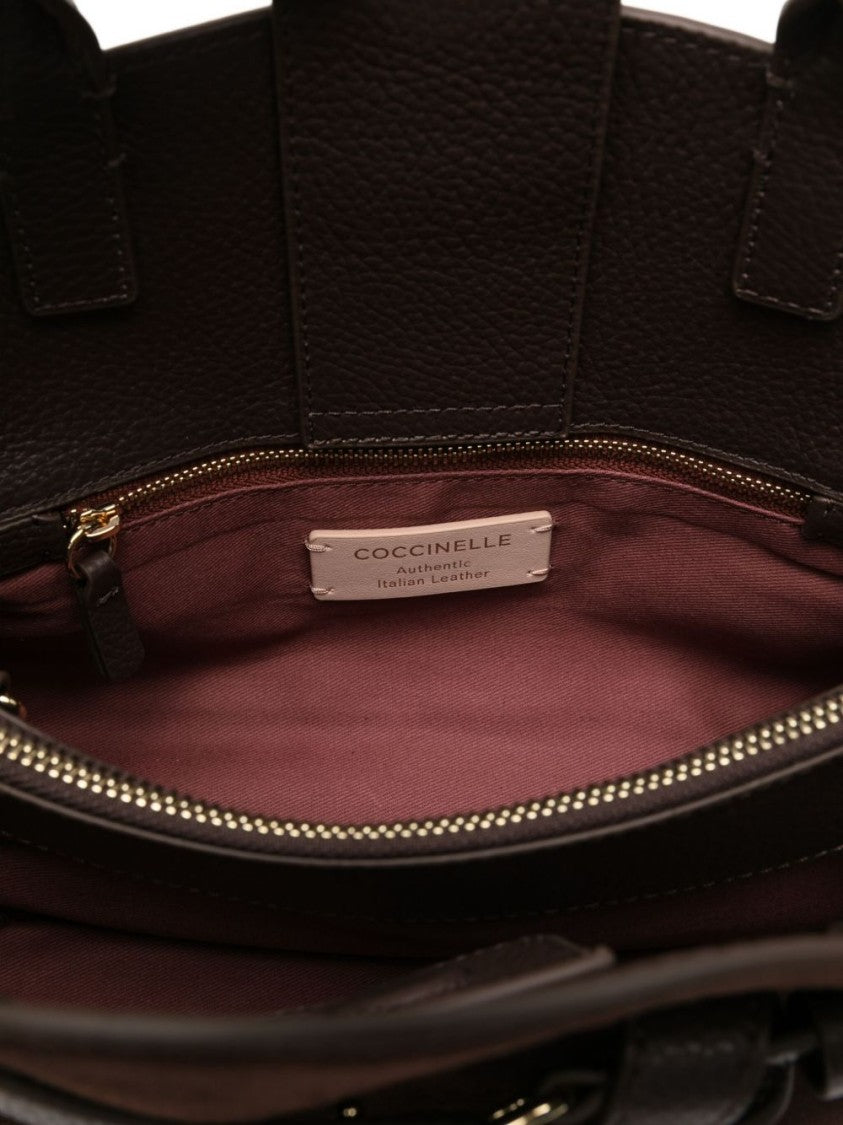 Coccinelle Brown Calf Suede Handbag With C-Me Logo Buckle