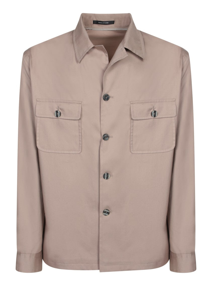 Tagliatore Beige Cotton Overshirt With Classic Collar