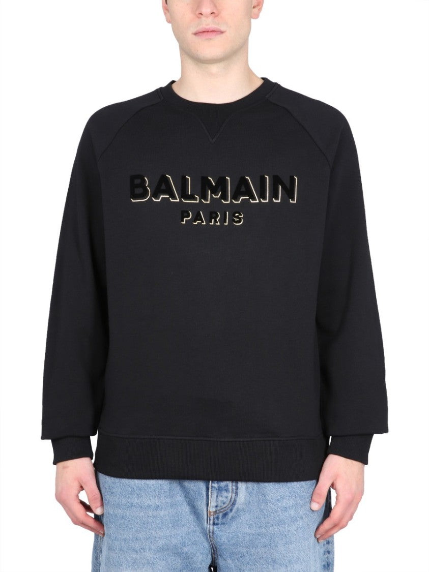 Balmain Flocked Logo Sweatshirt With Metallic Accents
