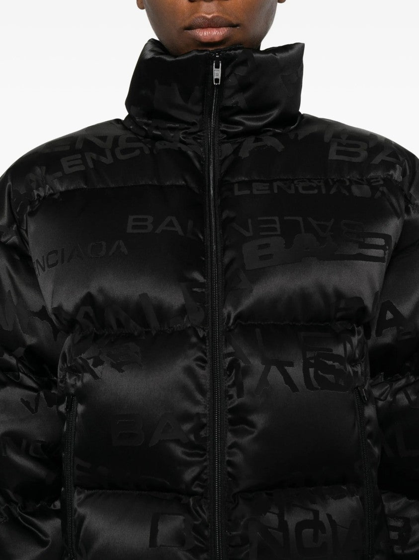 Balenciaga Black Cropped Puffer Tonal Logo Jacket