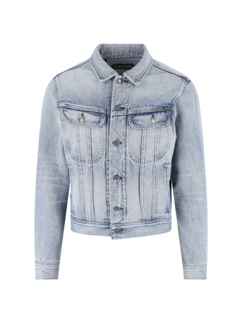 Tom Ford Light Wash Tailored Cropped Denim Jacket