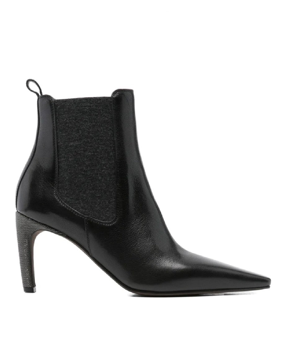 Brunello Cucinelli Pointed Toe Ankle Boots With Textured Finish