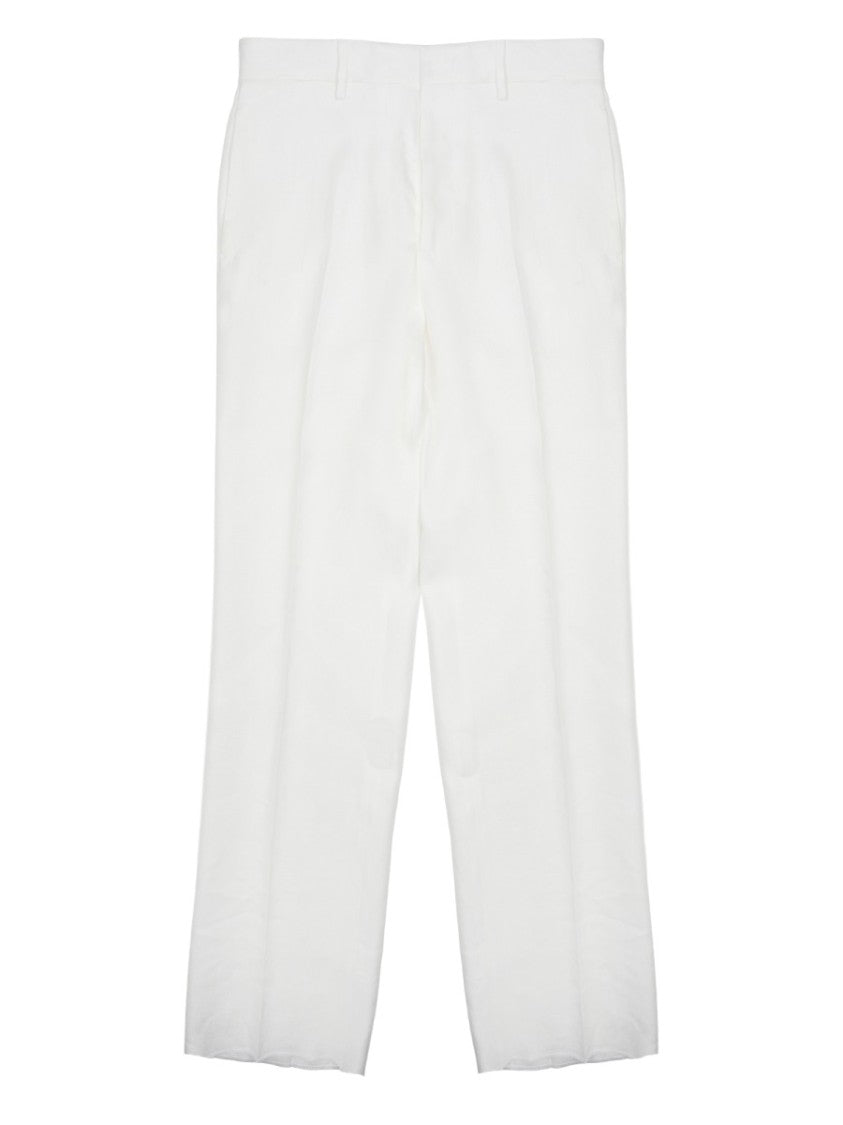 Tagliatore Straight-Leg White Linen Trousers With Classic Waistband