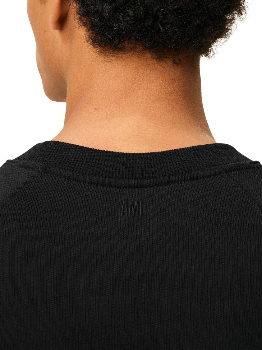 Ami Classic Black Cotton Sweater With Timeless Silhouette