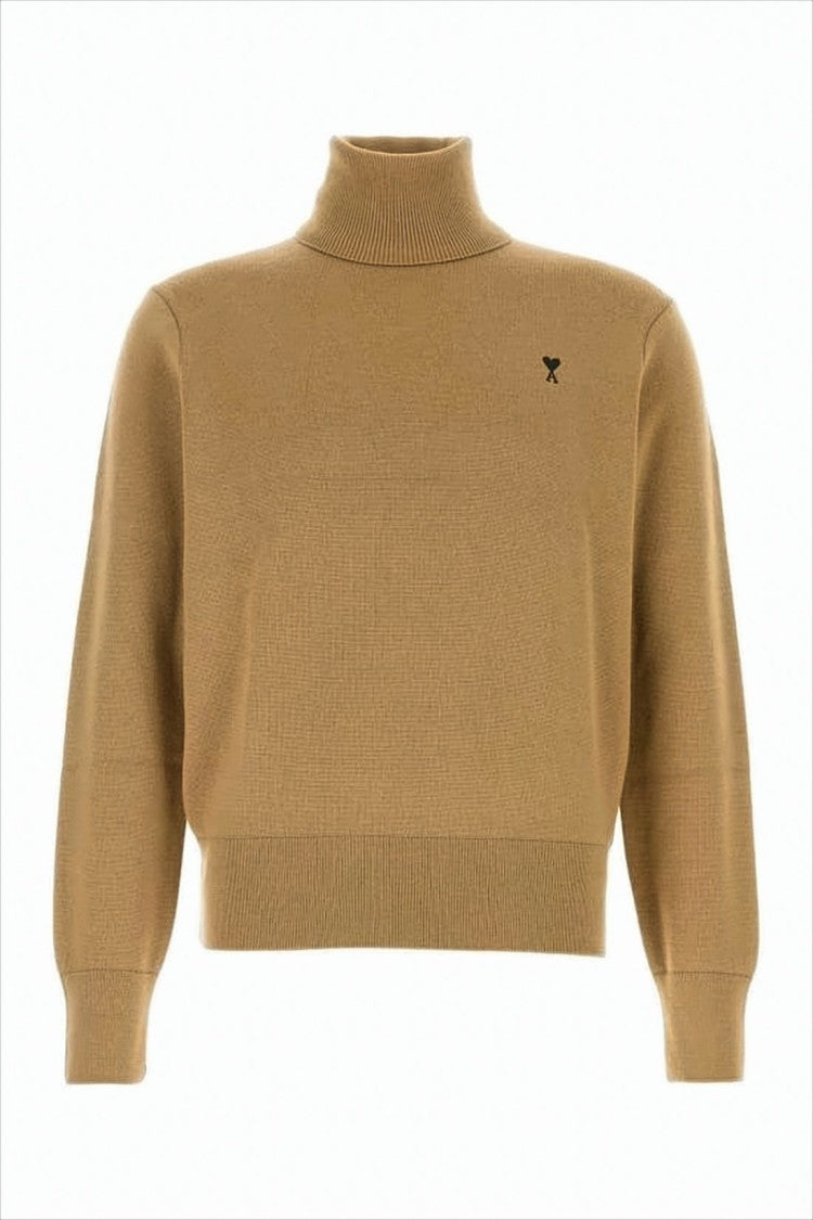 Ami Cropped Merino Wool Turtleneck Sweater With Ribbed Details