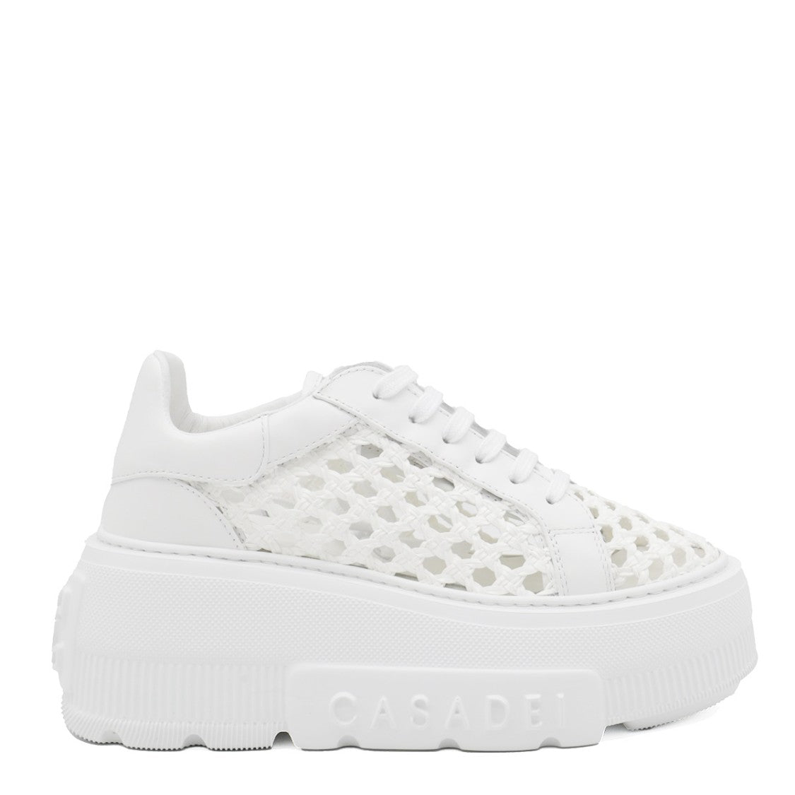 Casadei White Leather Woven Desing Sneakers