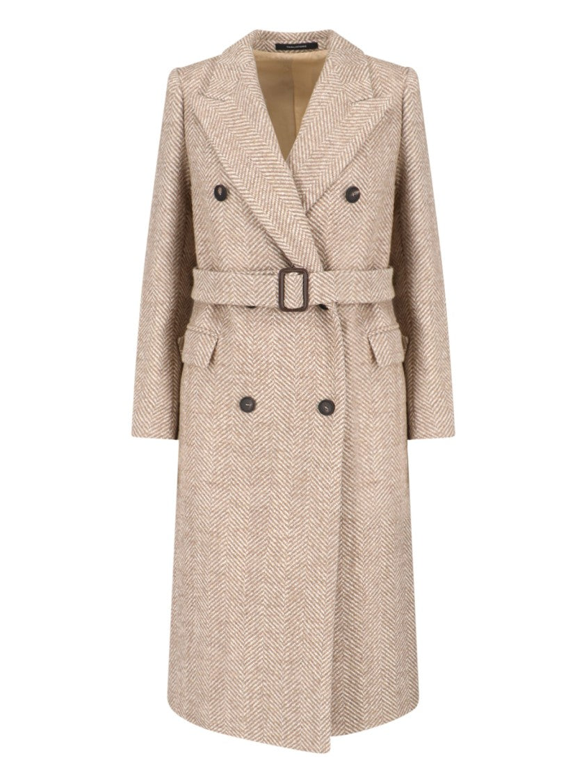 Tagliatore Tailored Beige Coat With Lapel Collar And Button Closures