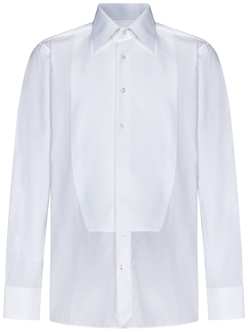 Tom Ford White Cotton Tuxedo Shirt With Piqué Plastron