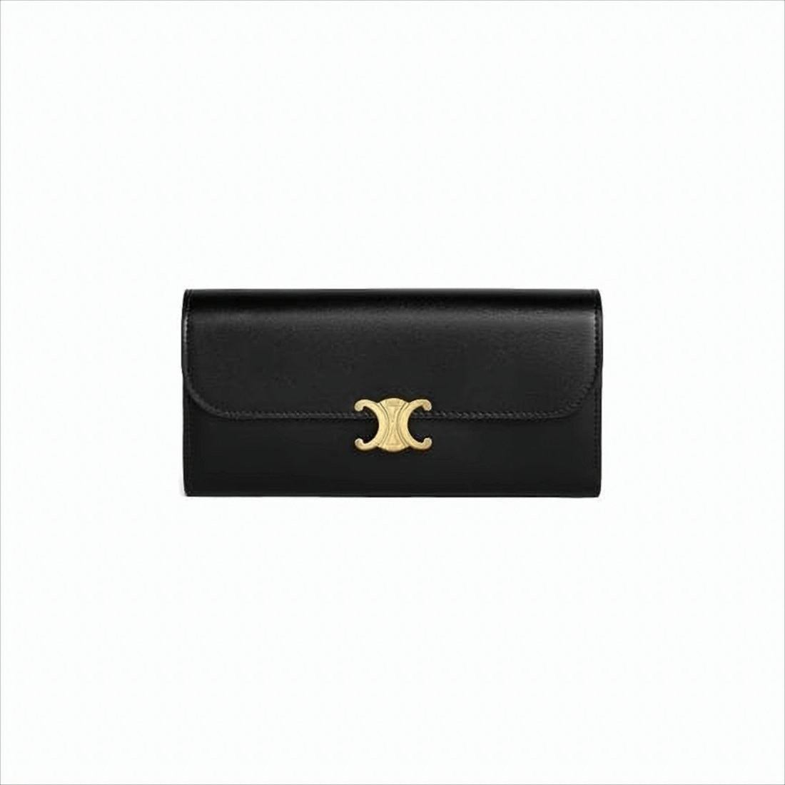 Celine Calf Leather Wallet With Gold-Tone Logo Clasp