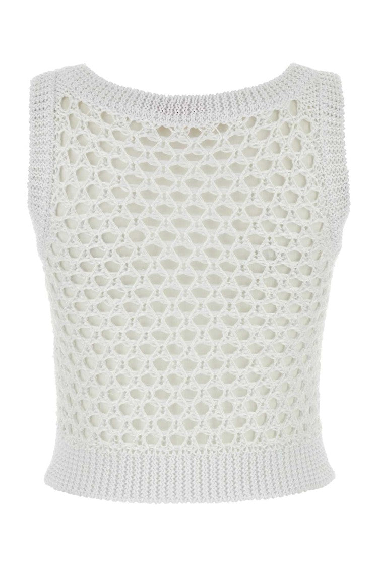 Valentino Garavani White Mesh Escape Crop-Top