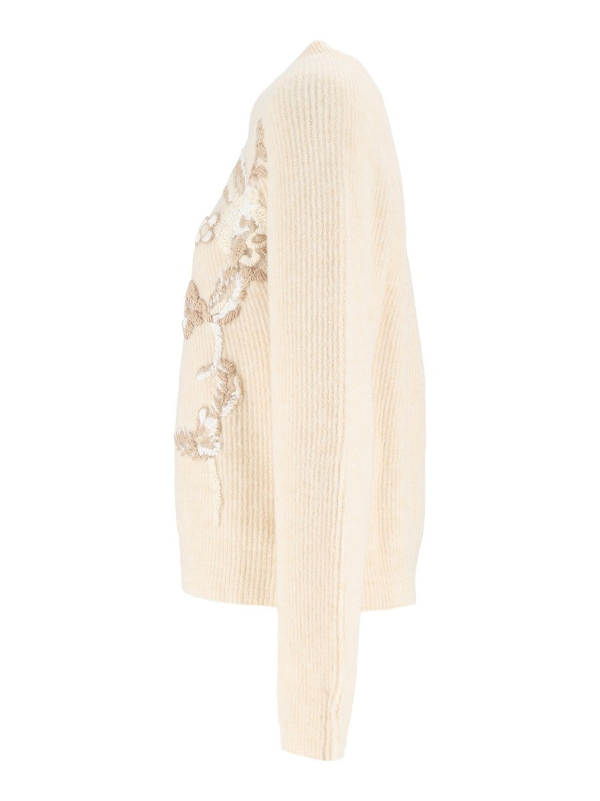 Ermanno Scervino Floral Embroidered Ribbed Knitted Sweater