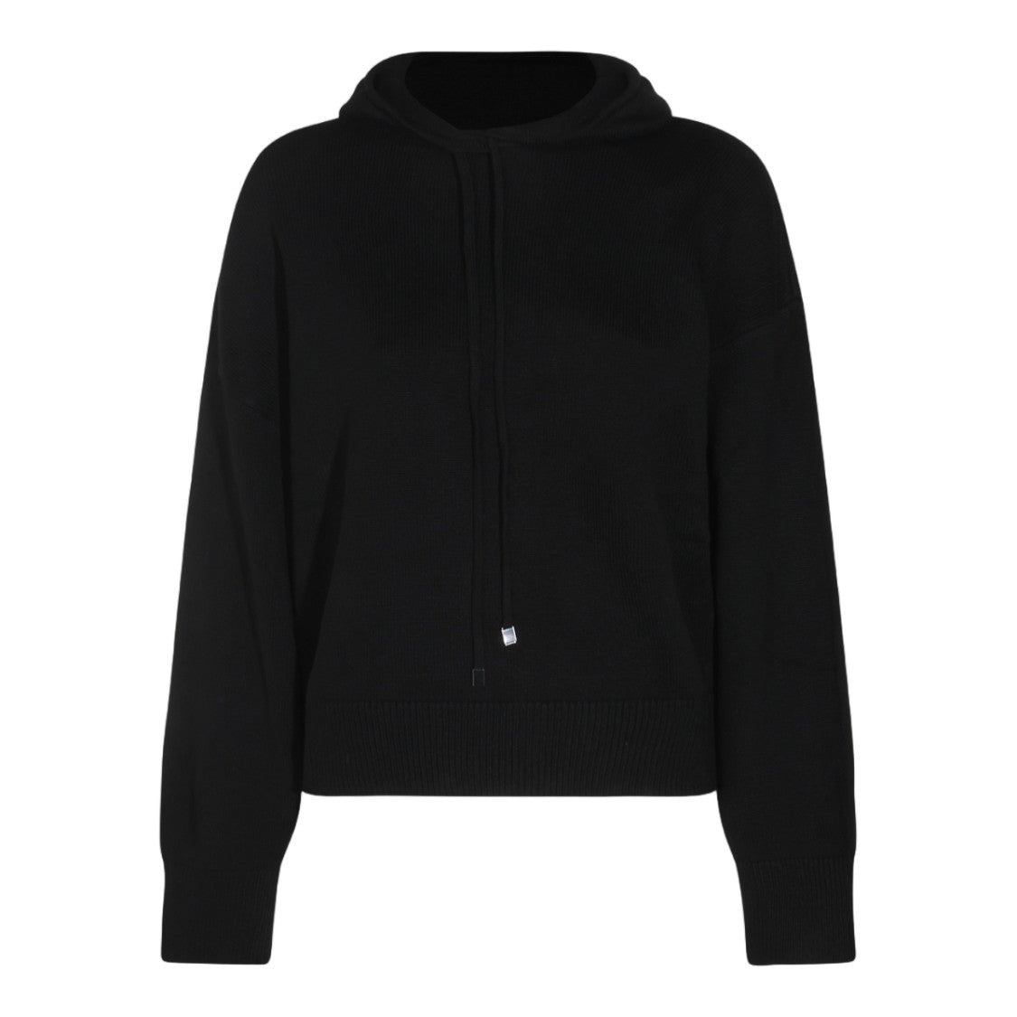 Antonelli Firenze Hooded Black Knit Sweater With Relaxed Fit And Ribbed Details
