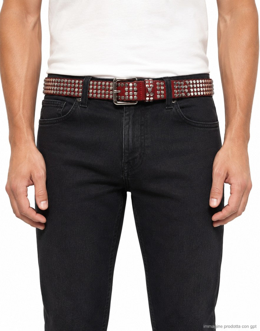 Htc Bordeaux Leather Belt With Iconic Studs And Metal Buckle