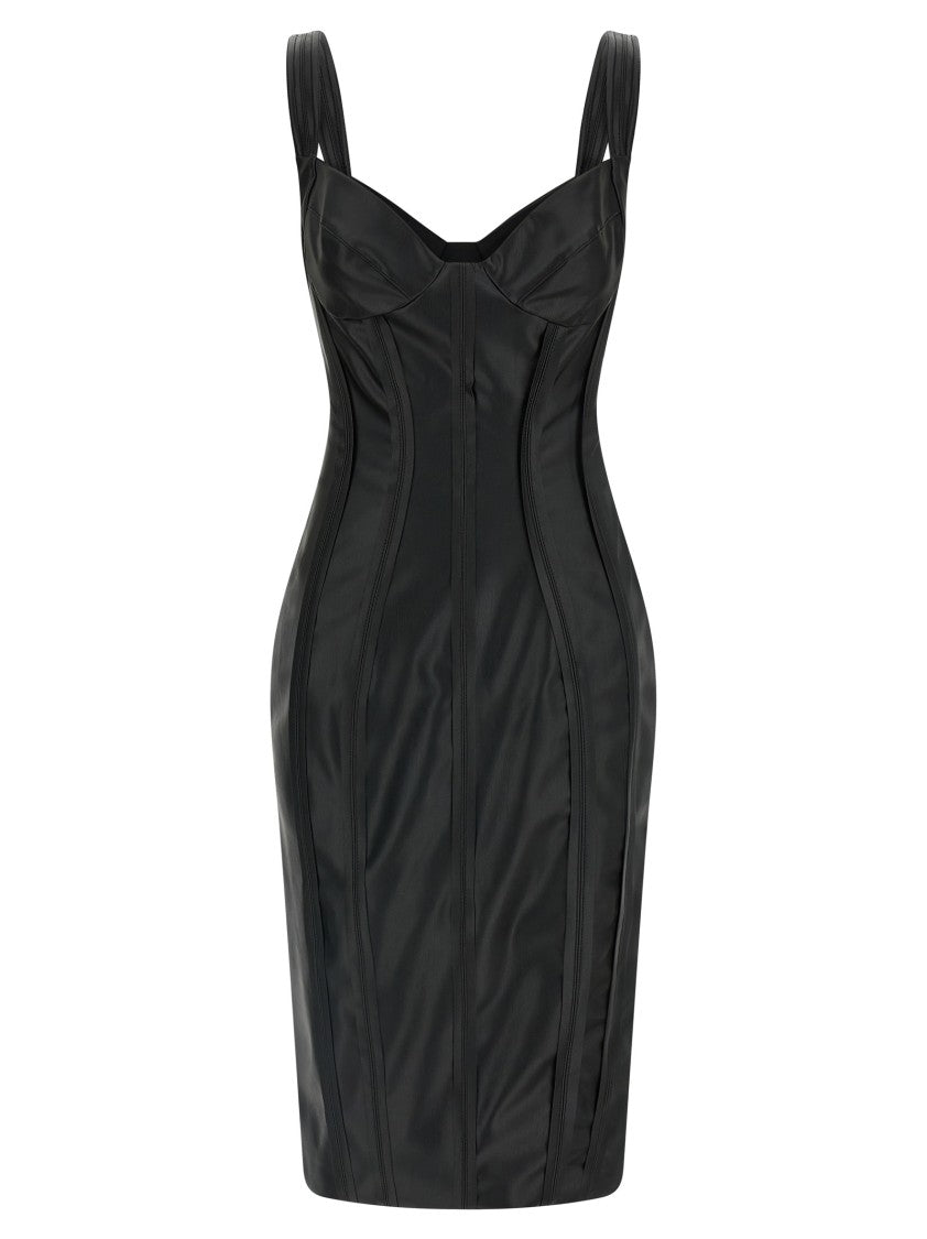 Elisabetta Franchi Structured Nappa Effect Midi Dress With Bustier Construction