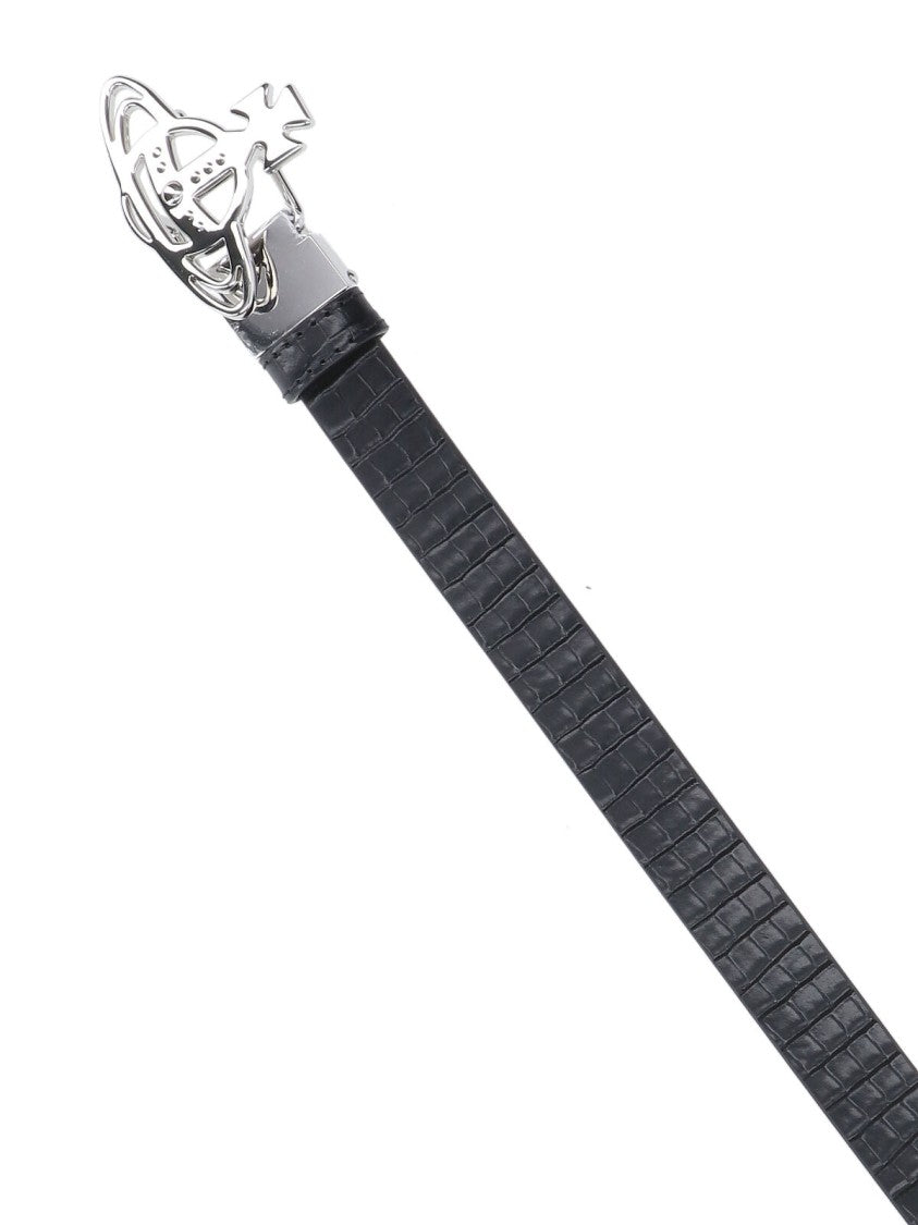 Vivienne Westwood Reversible Crocodile Print And Black Leather Belt