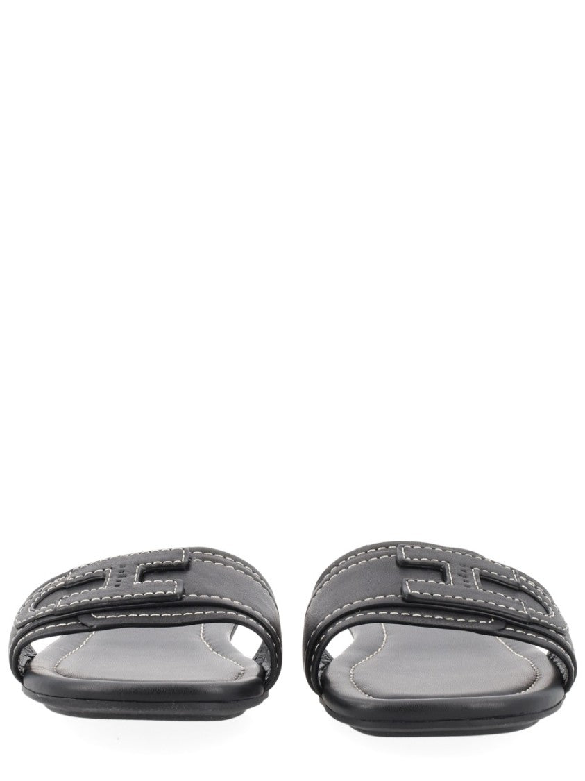 Hogan Neutrals Flat Cut-Out Slide Sandals