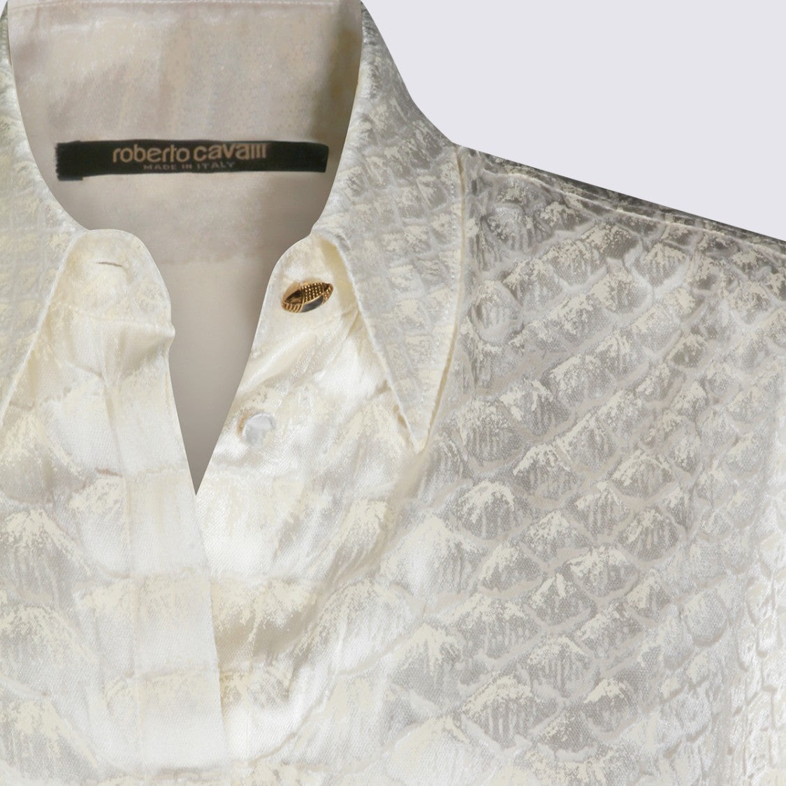 Roberto Cavalli Silky White Snakeskin Pattern Shirt