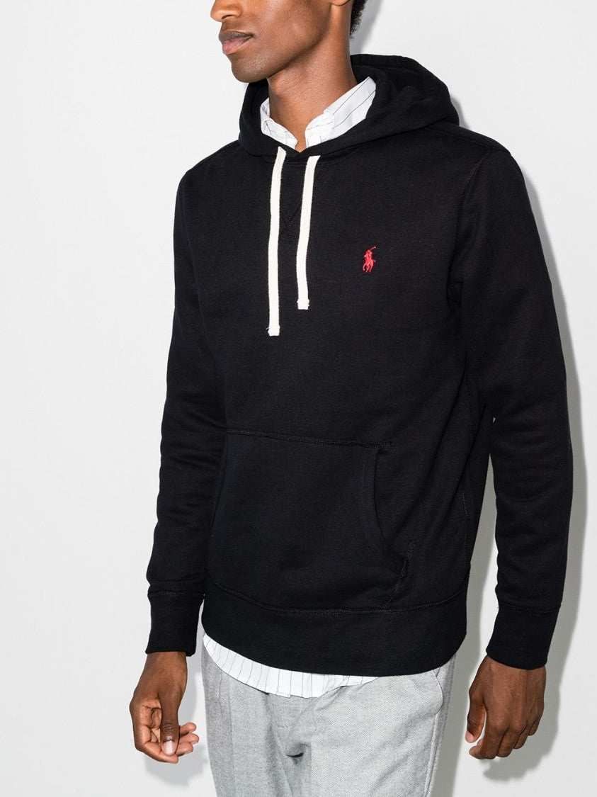 Polo Ralph Lauren Slouchy Black Cotton Blend Hoodie With Embroidered Logo