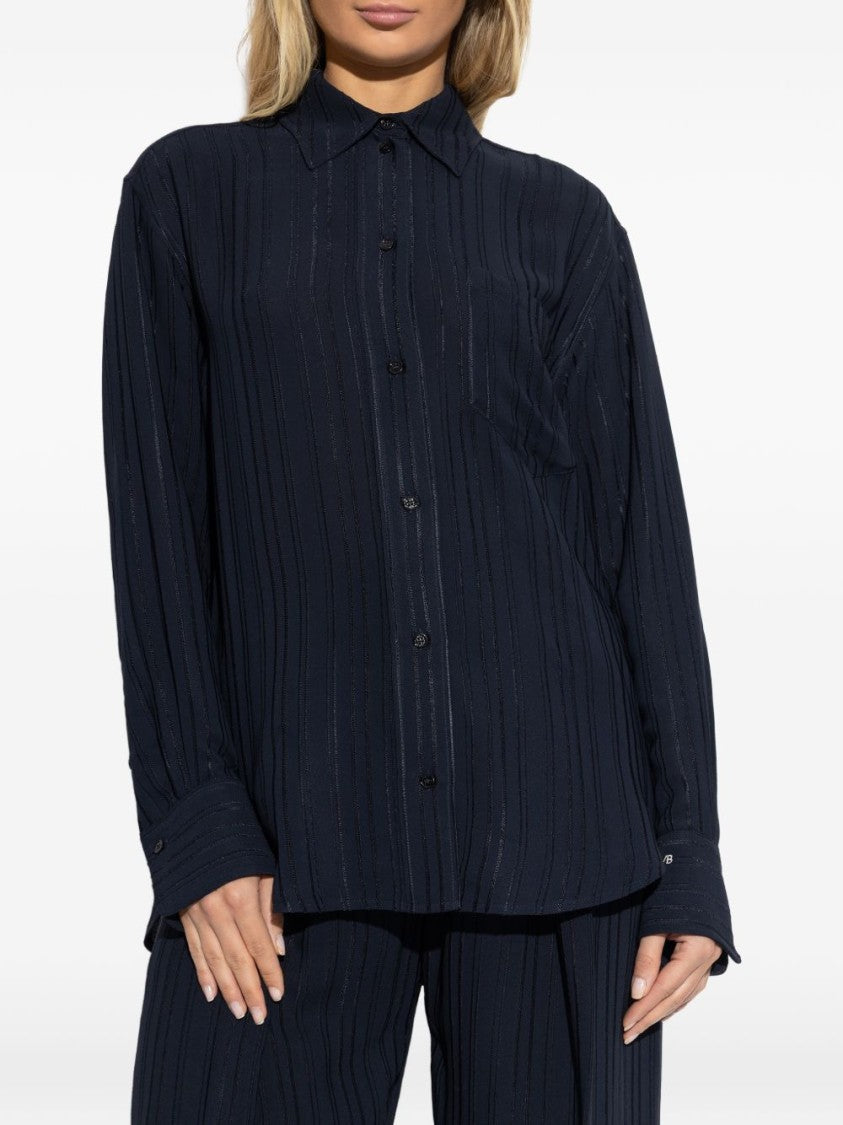 Victoria Beckham Classic Collar Oversized Shirt In Soft Ribbed Jacquard
