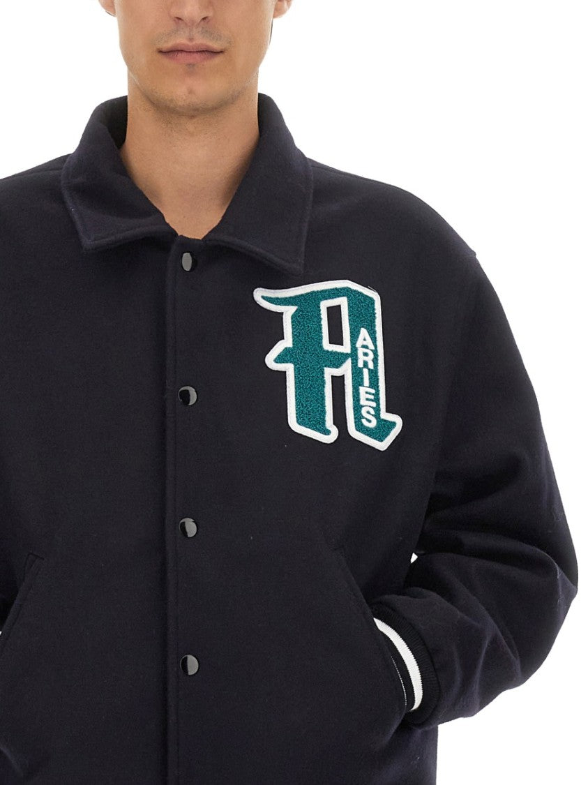 Aries Embroidered Wool Varsity Jacket