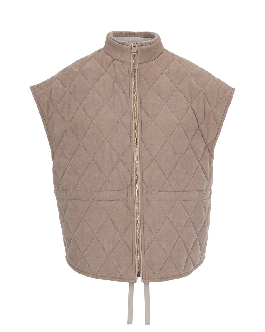 Fabiana Filippi Beige Diamond-Quilted Suede Vest