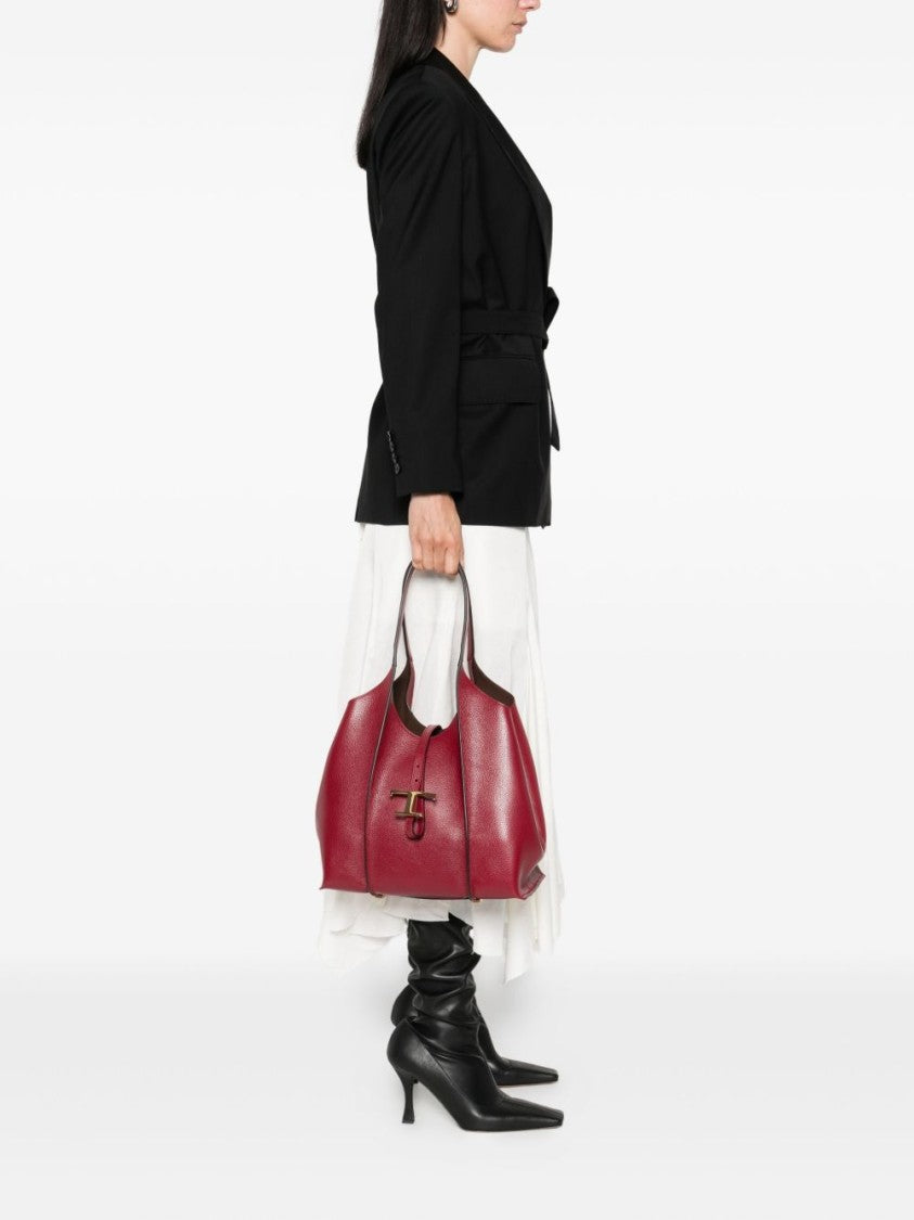 Tod's Deep Red Calfskin Shopper Bag