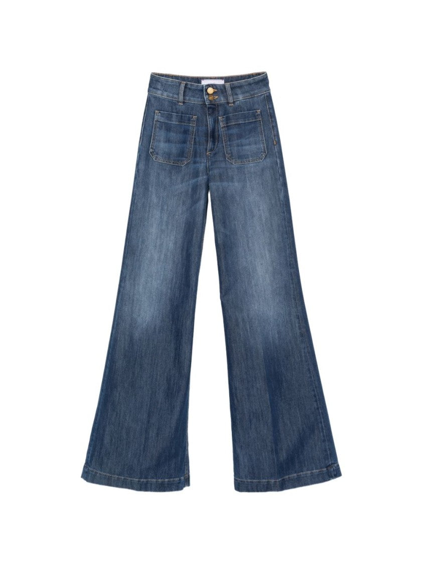 Seafarer Distressed Wide-Leg Patch-Pocket Jeans