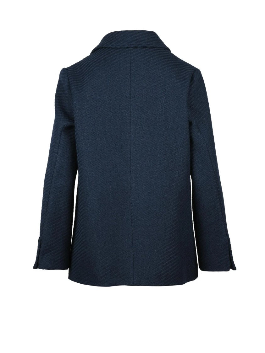 Lakore Navy Blue Double-Breasted Wool-Blend Short Coat