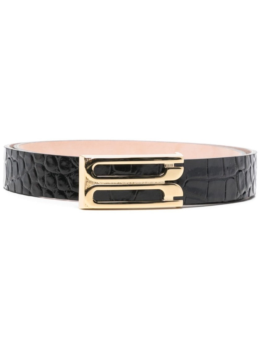Victoria Beckham Black Calf Leather Belt With Patent Finish And Gold-Tone Buckle