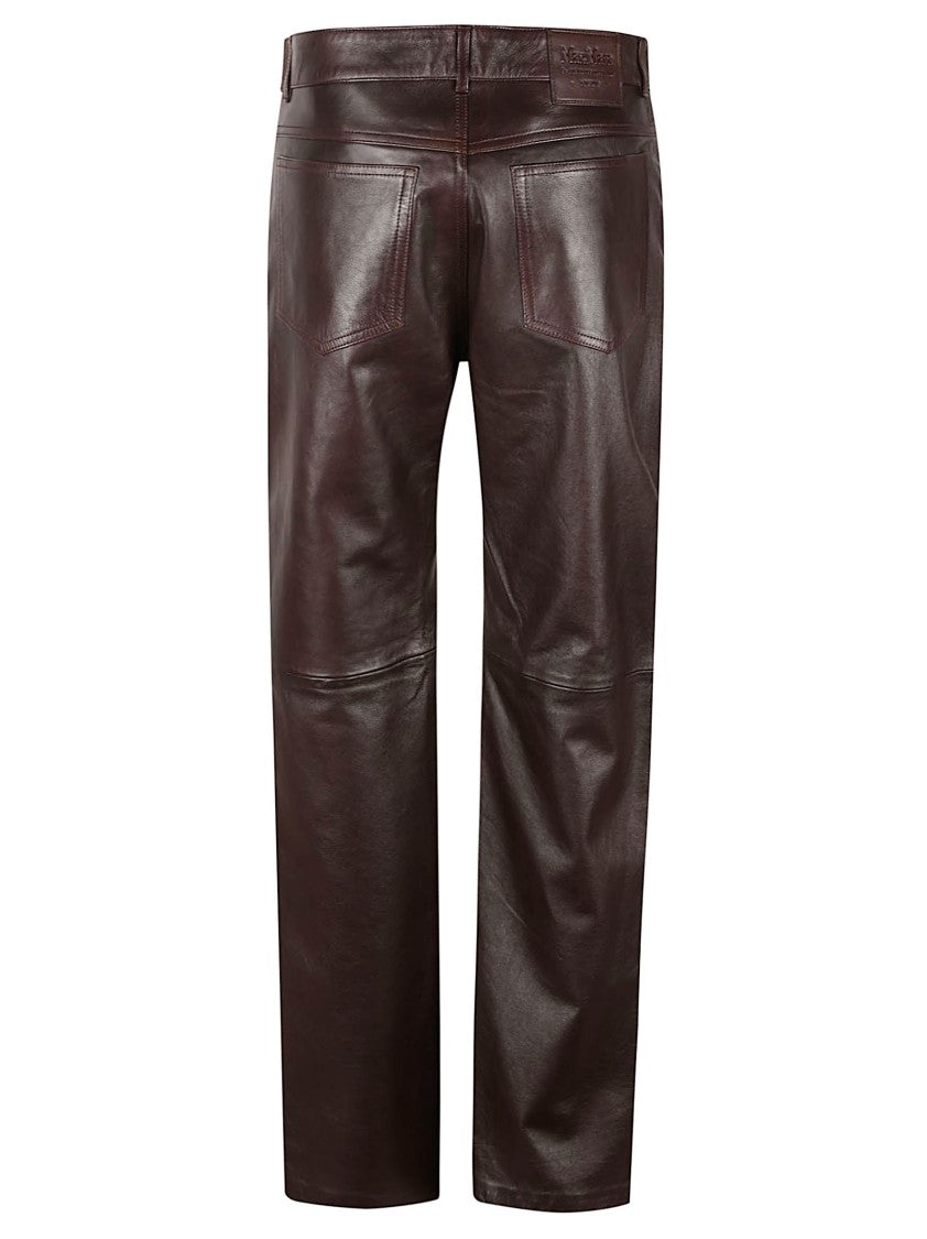 Max Mara Straight-Leg Leather Pants With Classic Five-Pocket Design