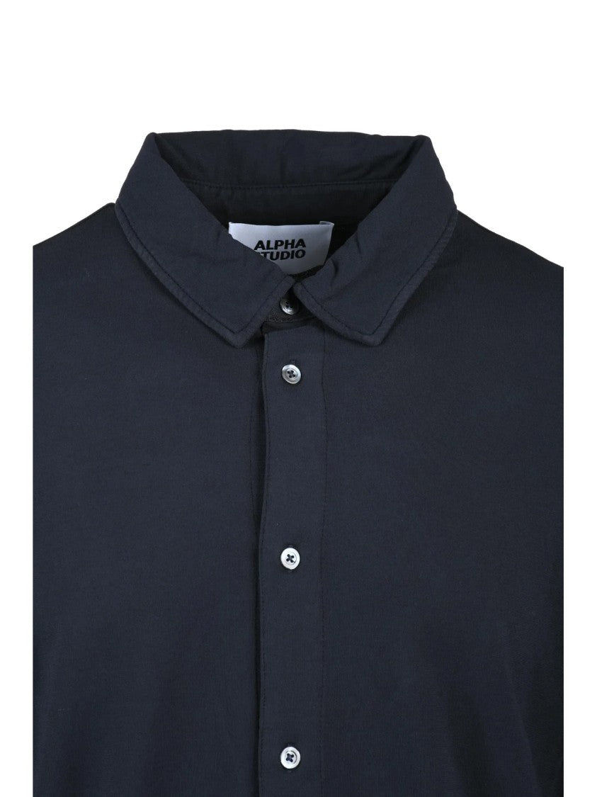 Alpha Studio Navy Blue Cotton Elastane Shirt