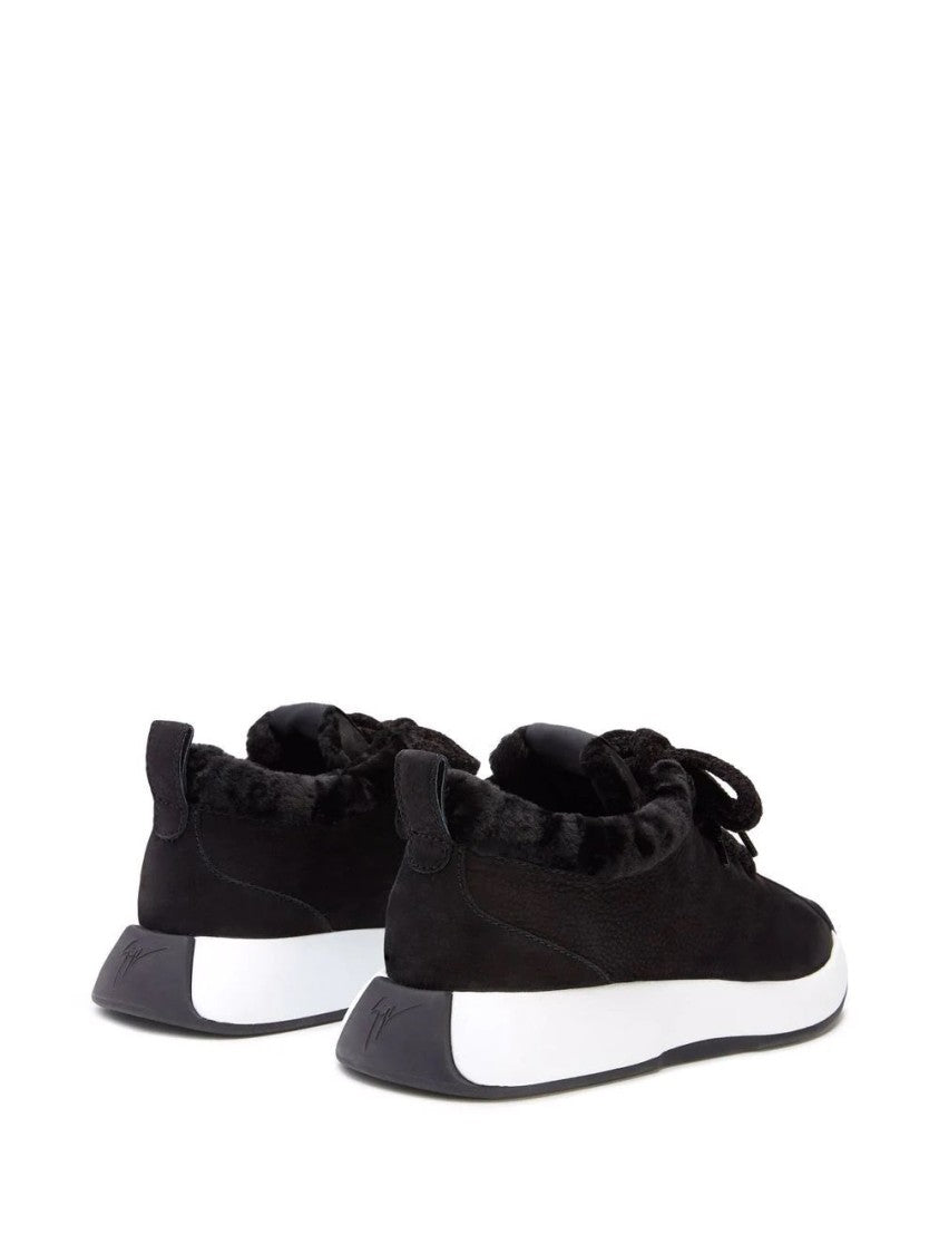 Giuseppe Zanotti Black Leather Trainers With Textured Detailing And Rubber Sole