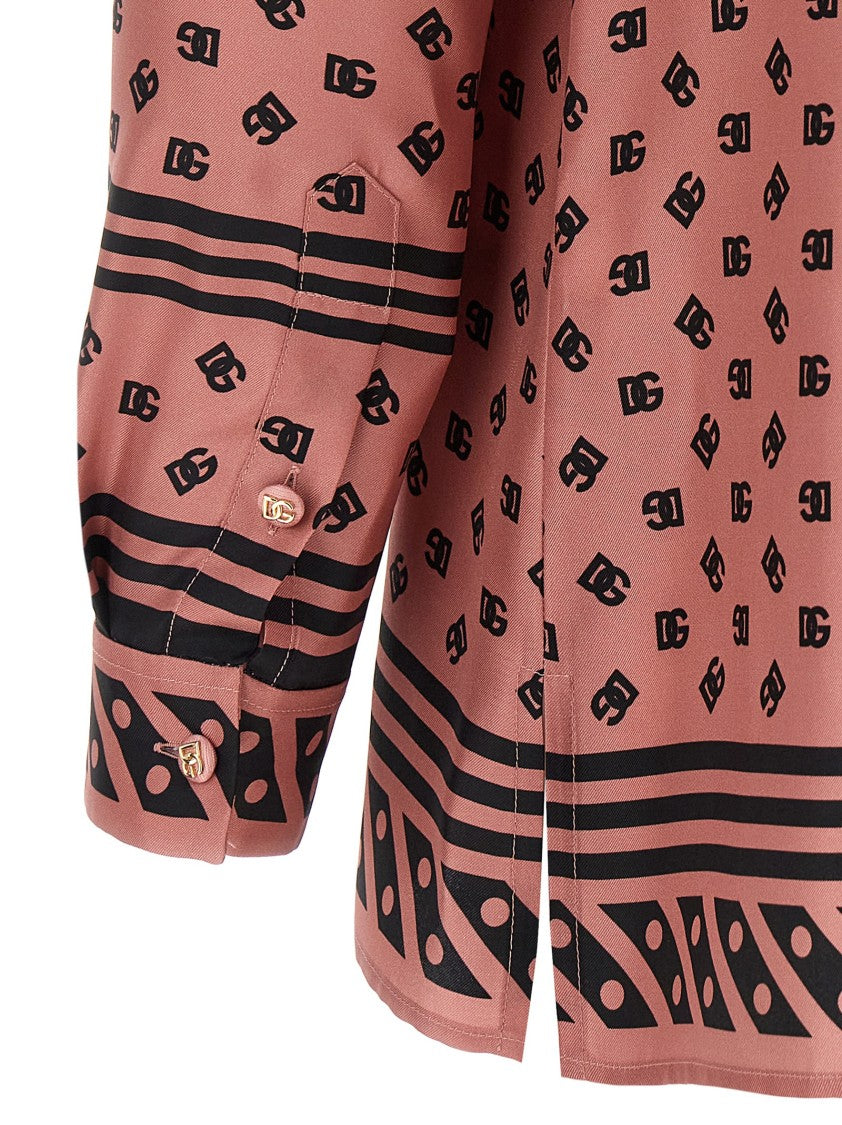 Dolce & Gabbana Silk Twill Shirt With Dg Logo Scarf Print
