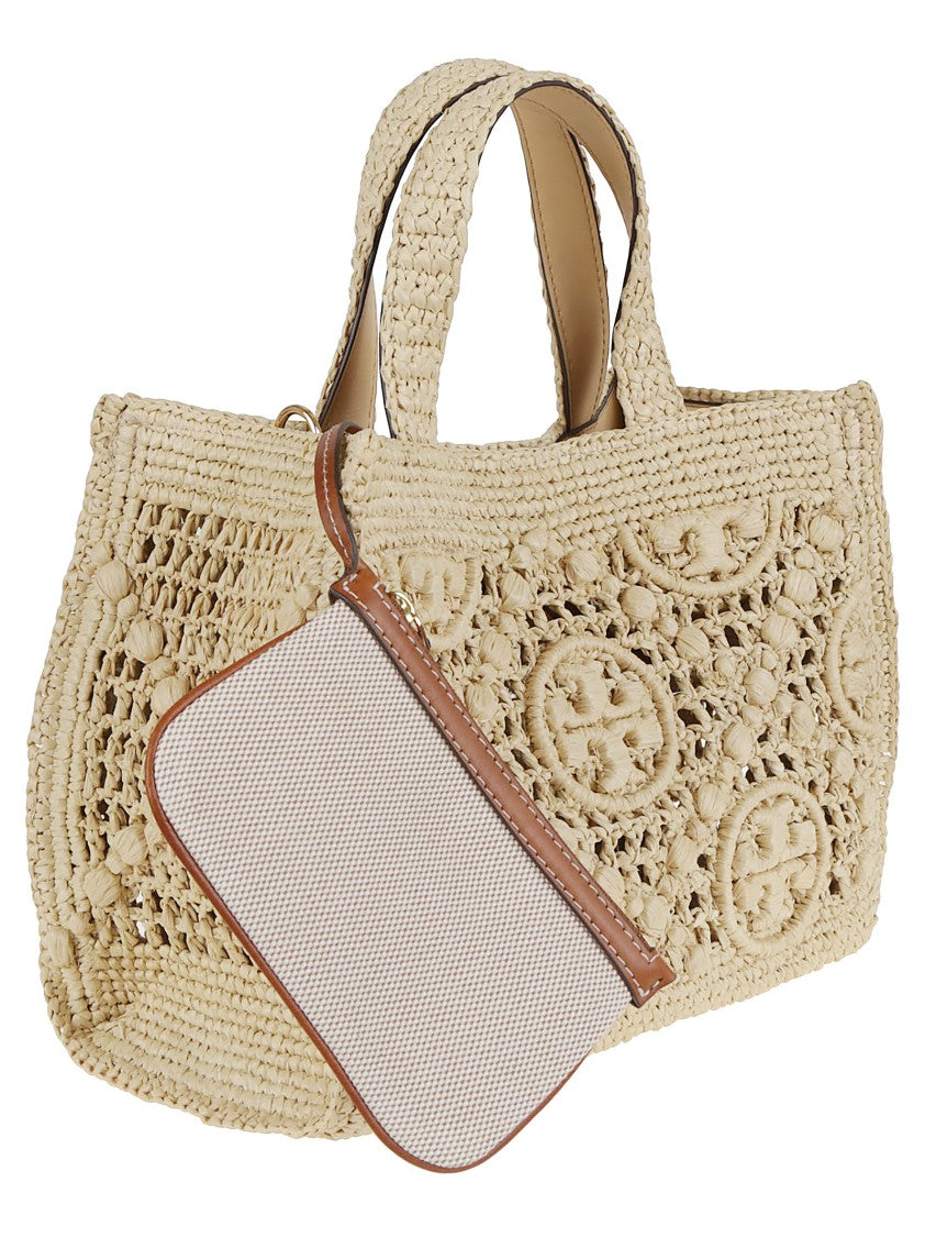 Tory Burch Woven Shopper Bag With Textured Design And Detachable Pouch