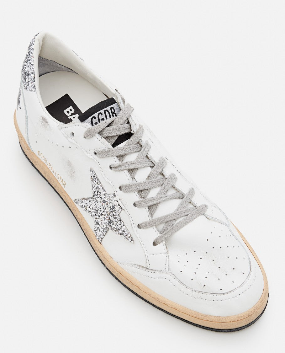 Golden Goose Ballstar Leather And Glitter Sneakers