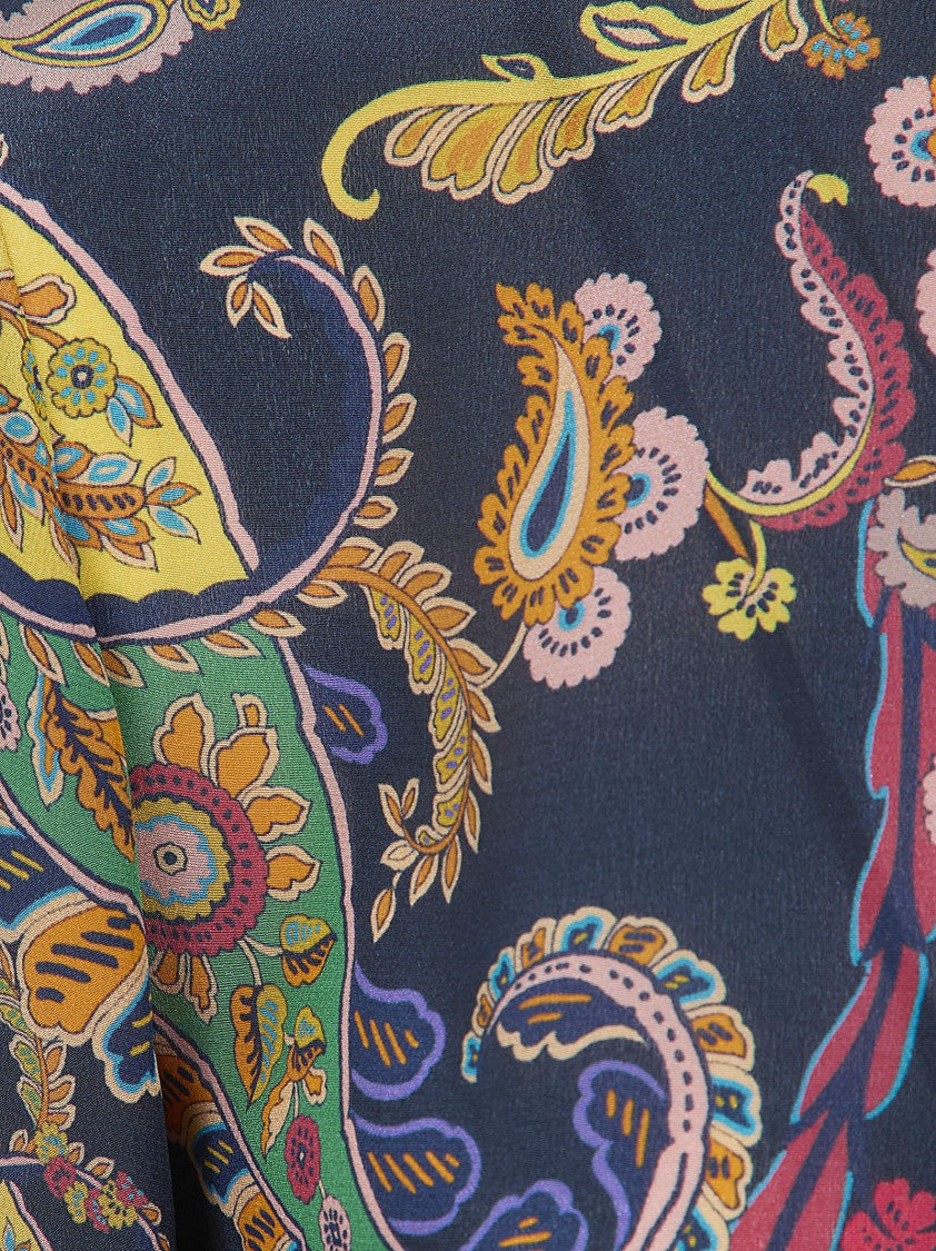 Etro Pure Silk Long Flared Sleeve Crewneck Blouse