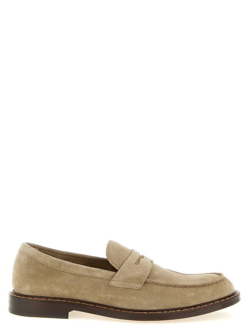 Doucal's Suede Loafers With Penny Strap And Blake Stitching