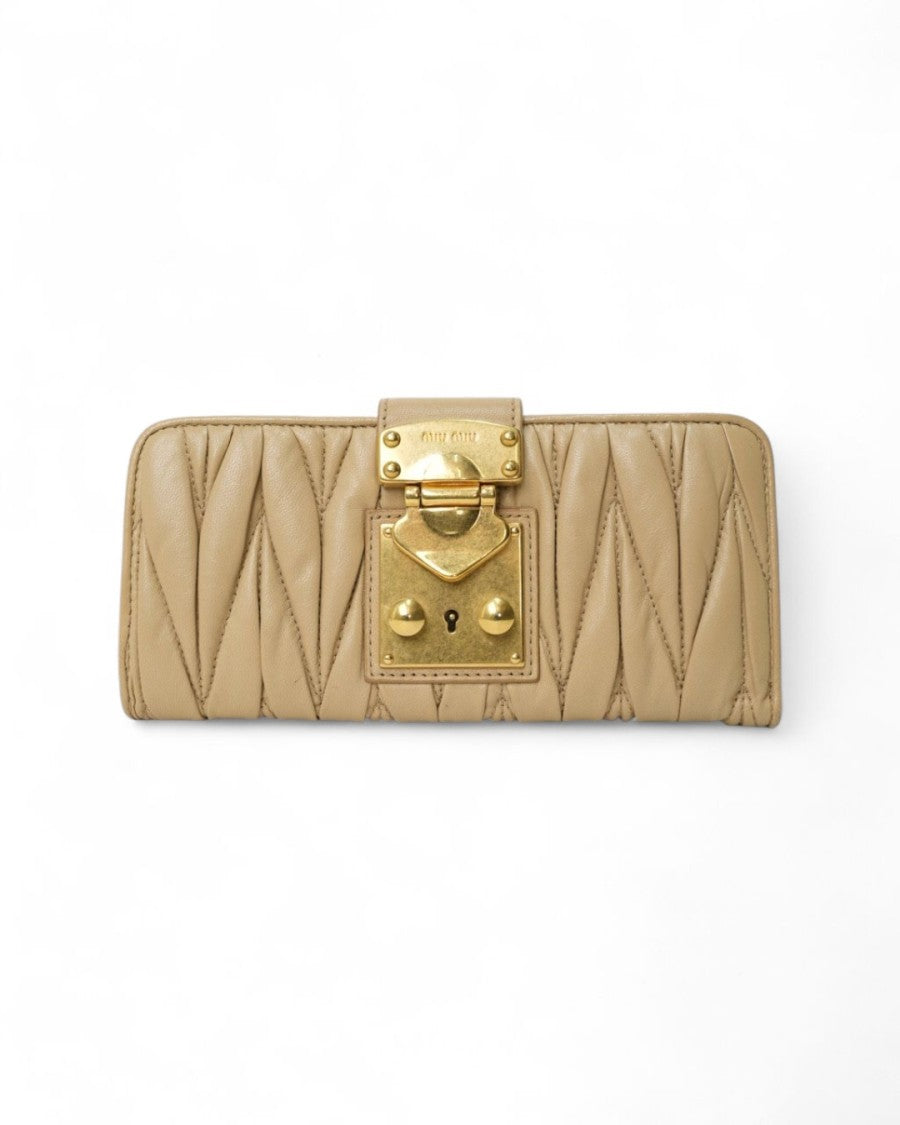 Miu Miu Coffer Embossed Wallet – Beige
