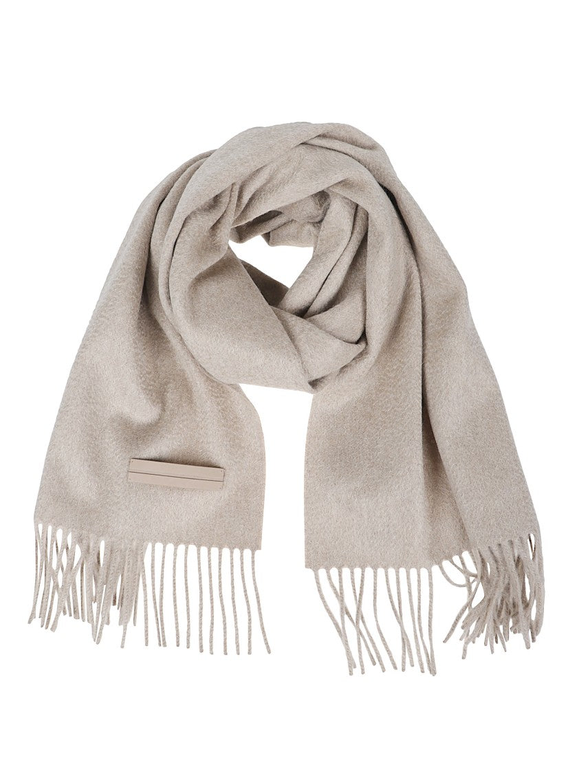 Zegna Refined Cashmere Oasi Scarf With Fringed Edges And Leather Detail