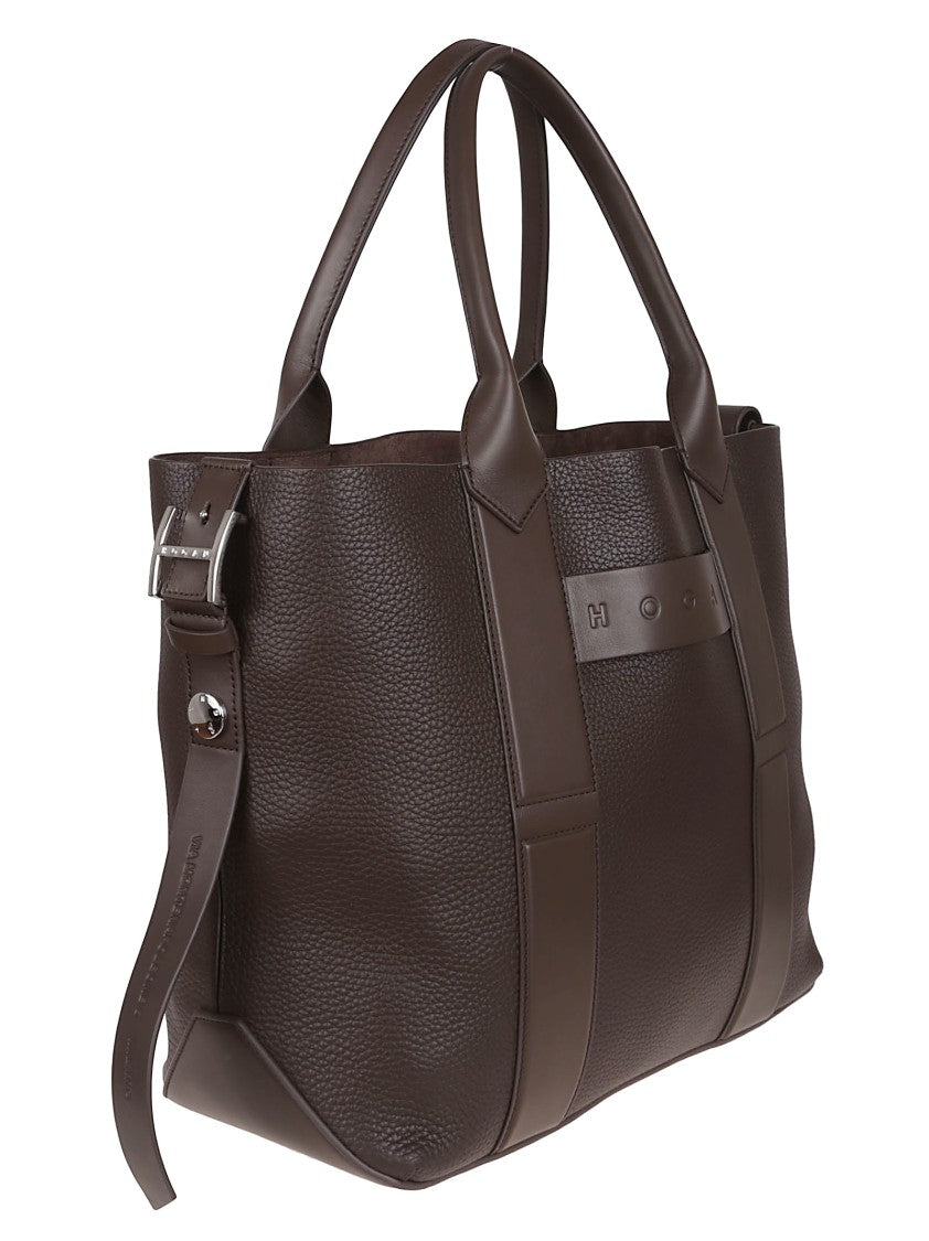 Hogan Structured Brown Leather Shopping Bag