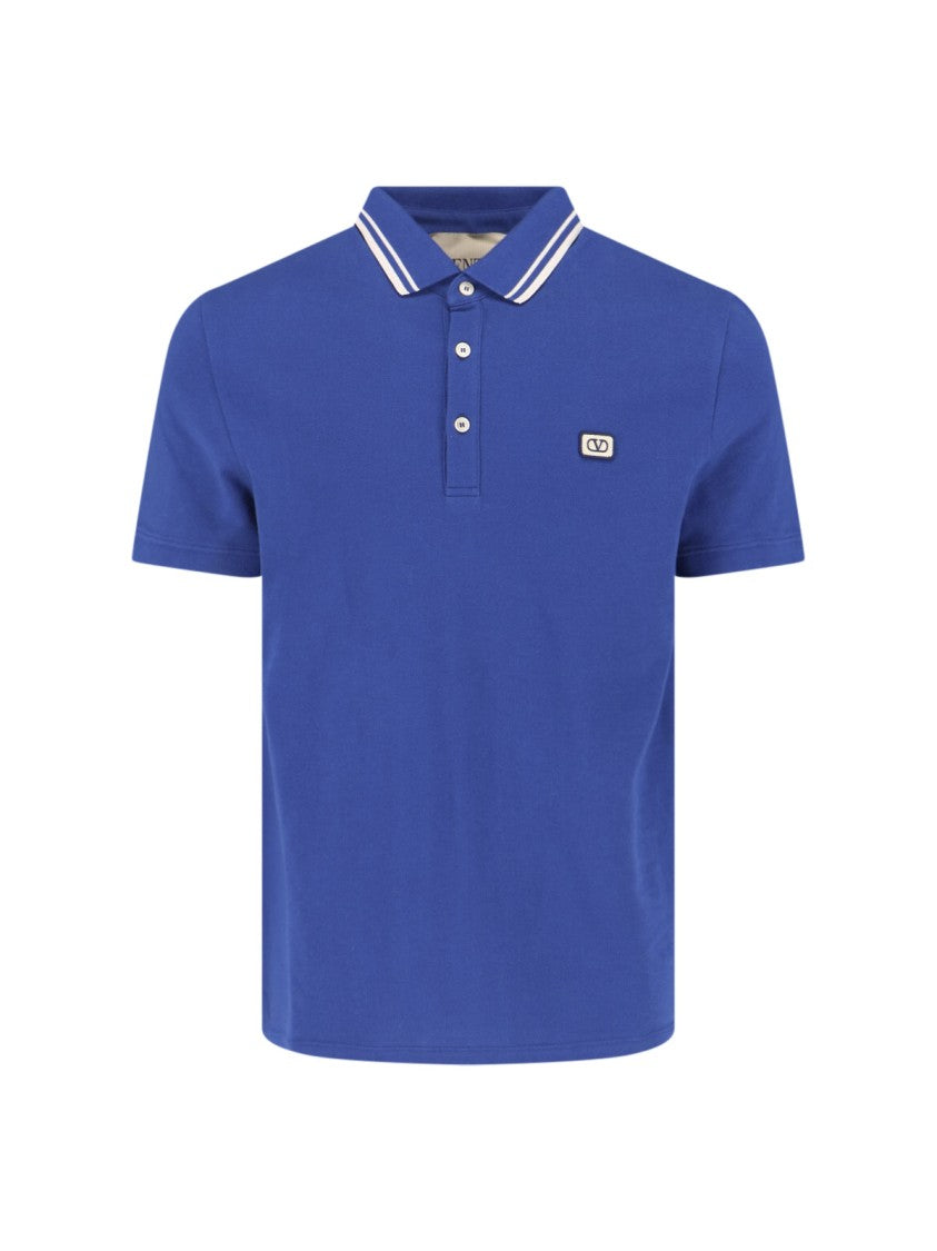 Valentino Logo Polo Shirt In Blue Cotton, Classic Collar