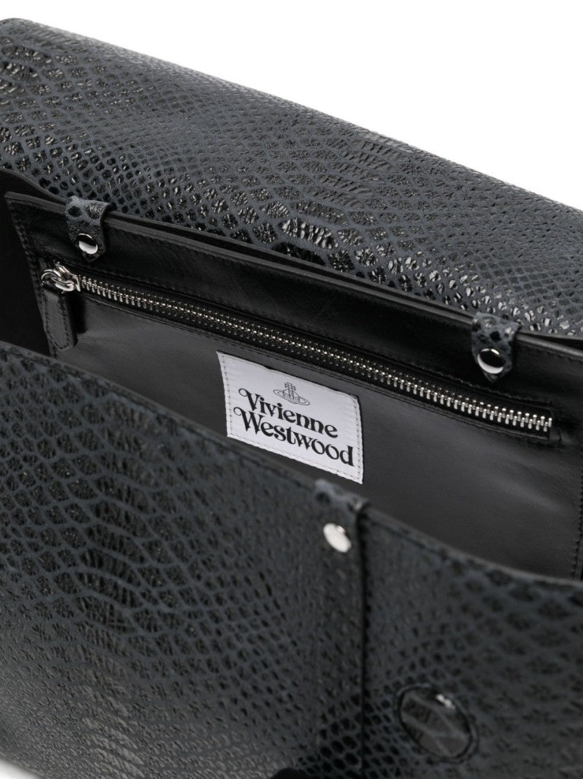 Vivienne Westwood Dark Grey Snakeskin Textured Leather Bag