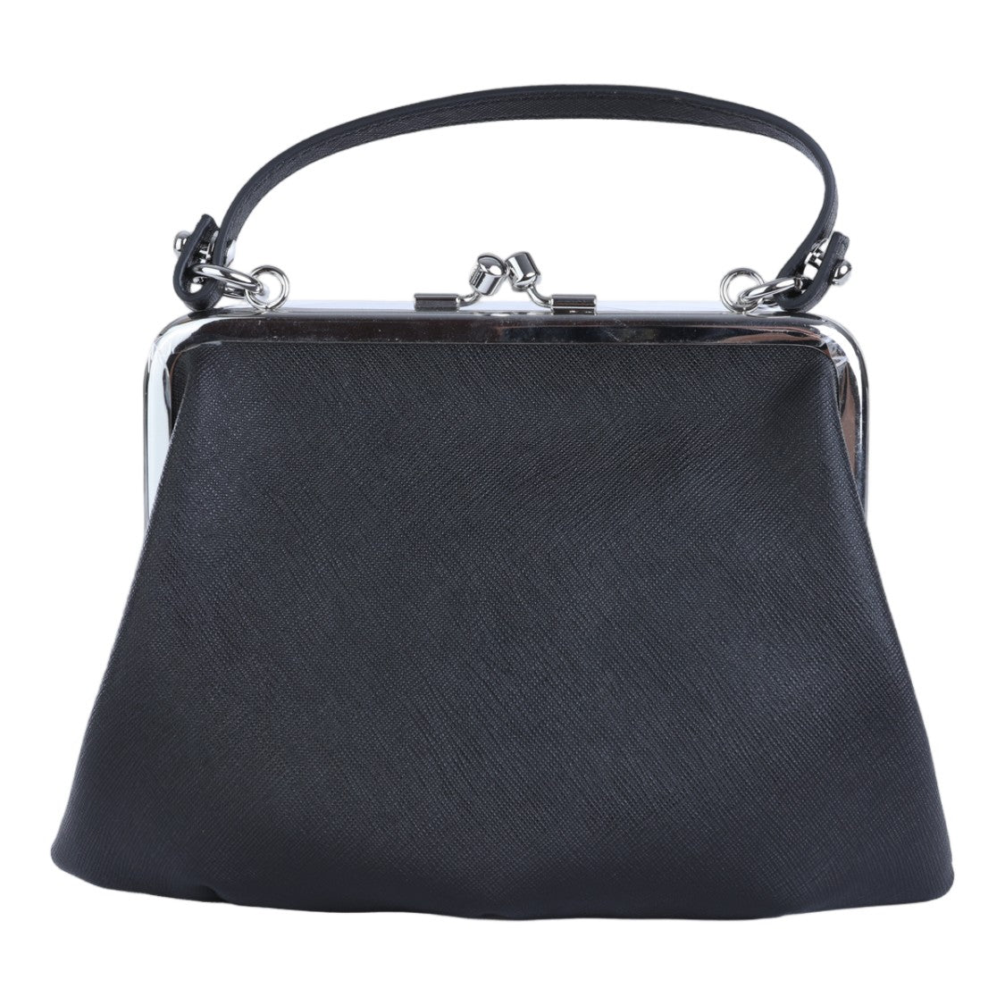 Vivienne Westwood Textured Black Handbag With Silver-Tone Frame And Chain Strap