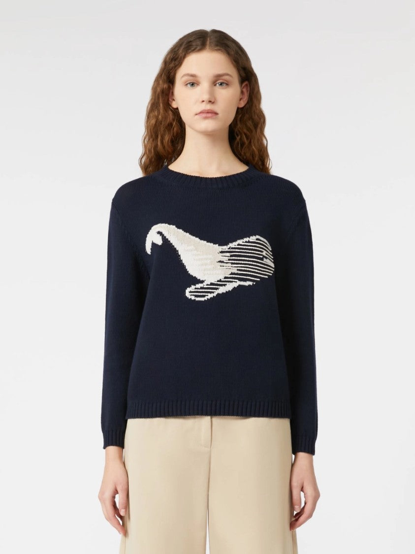 Max Mara Navy Blue Knit Sweater With Abstract Pattern