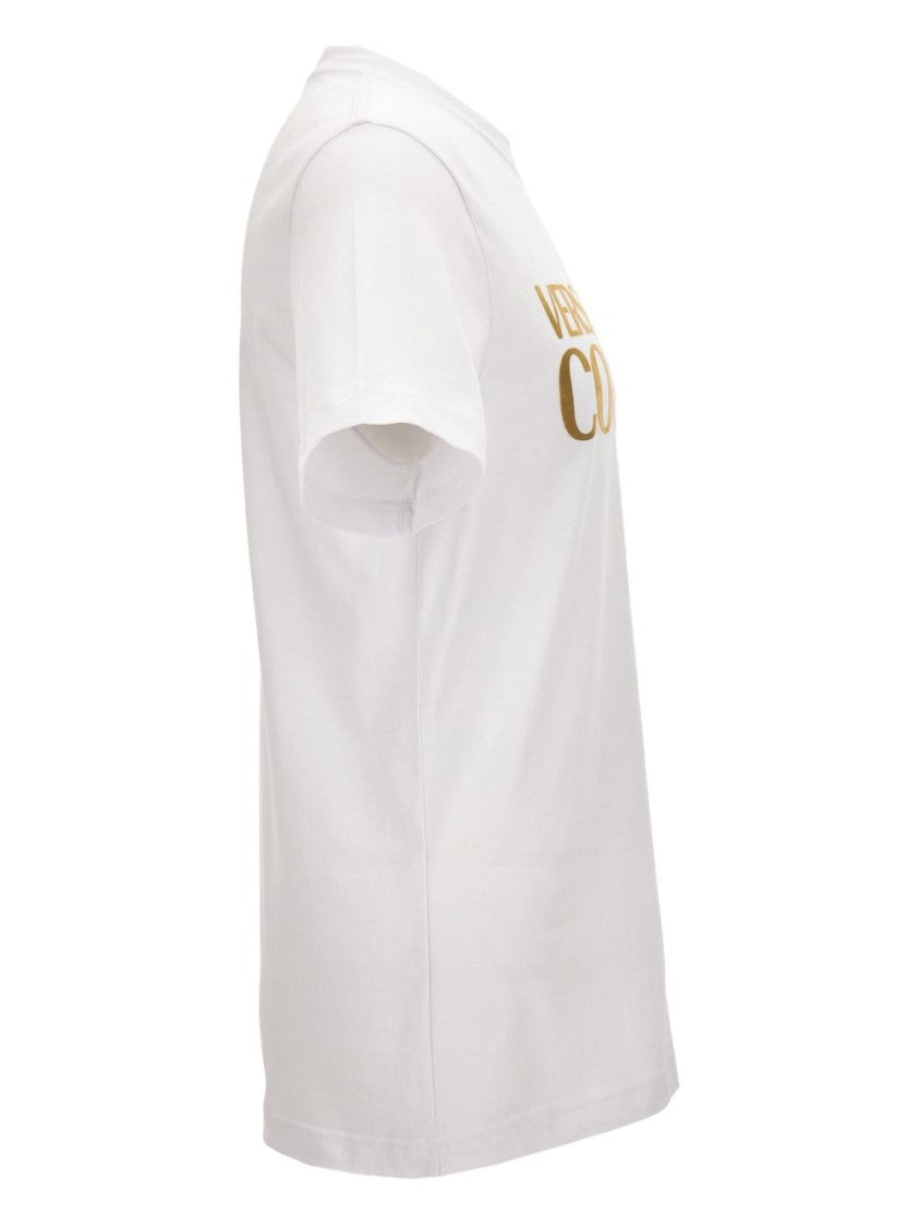 Versace Jeans Couture White Cotton T-Shirt With Gold Lettering