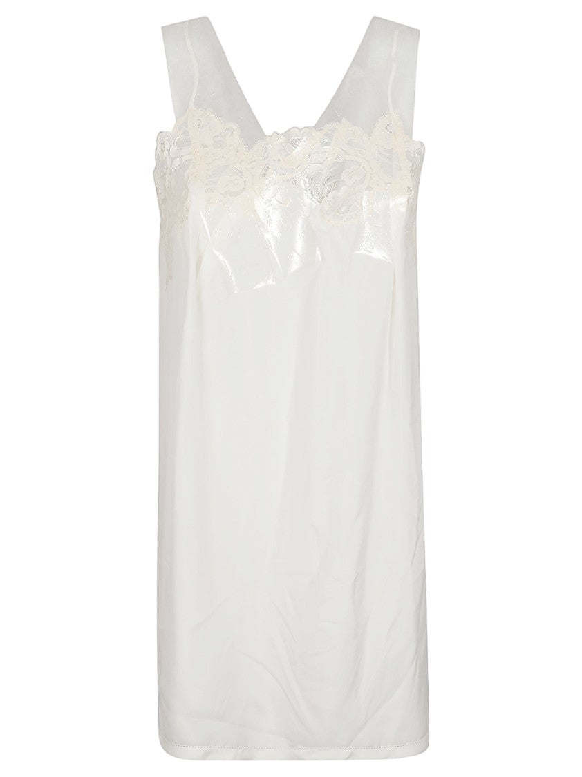 Maison Margiela White Silk Slip Dress With Lace Inserts