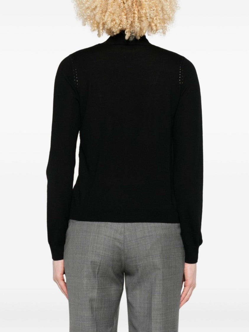 Liu Jo High-Neck Pearly Accent Black Sweater