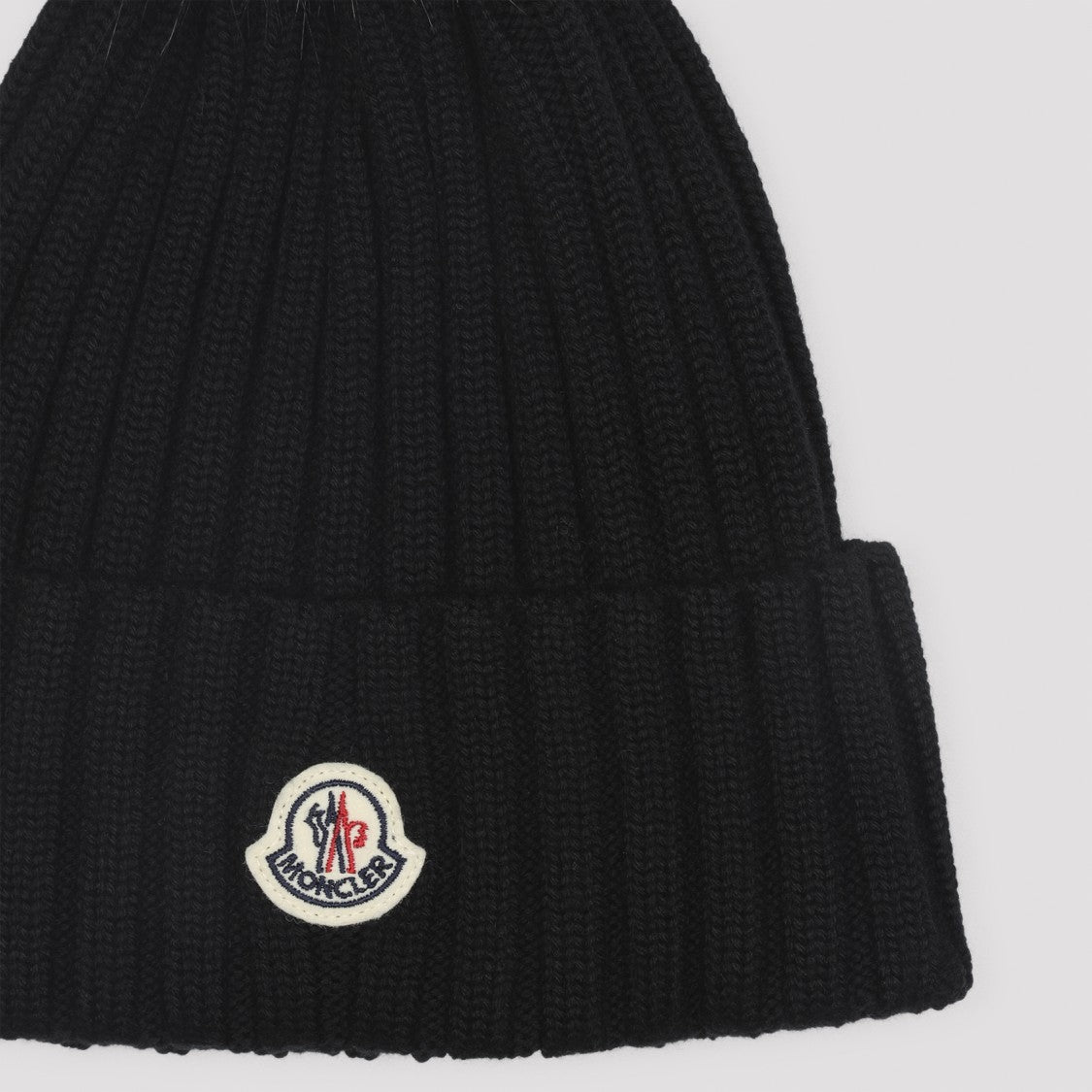 Moncler Ribbed Knit Hat With Fluffy Pom-Pom