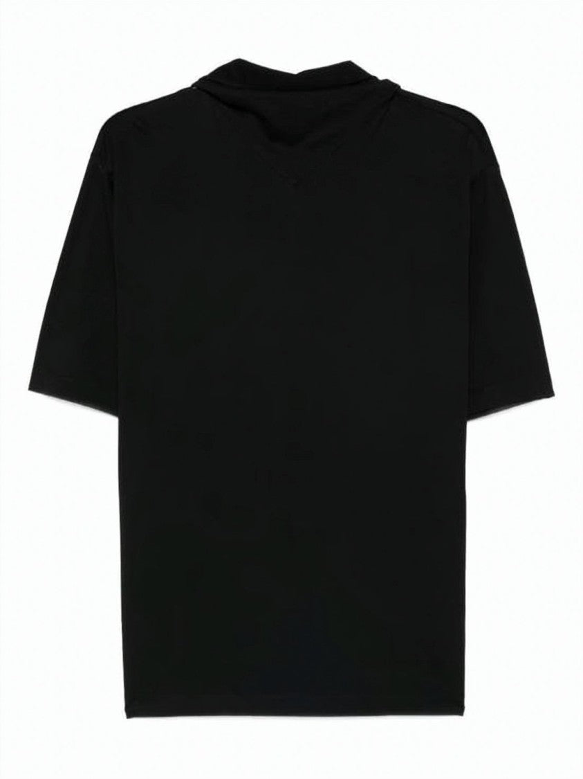 Lemaire Black Short-Sleeved Cotton Top With High Neckline